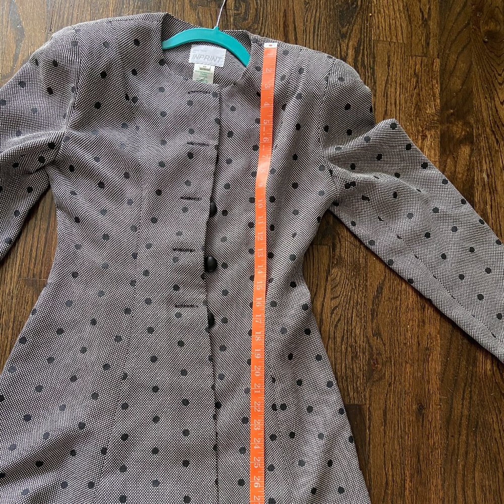 Unique Vintage Long Blazer with Shoulder Pads - Black and White Polka Dots